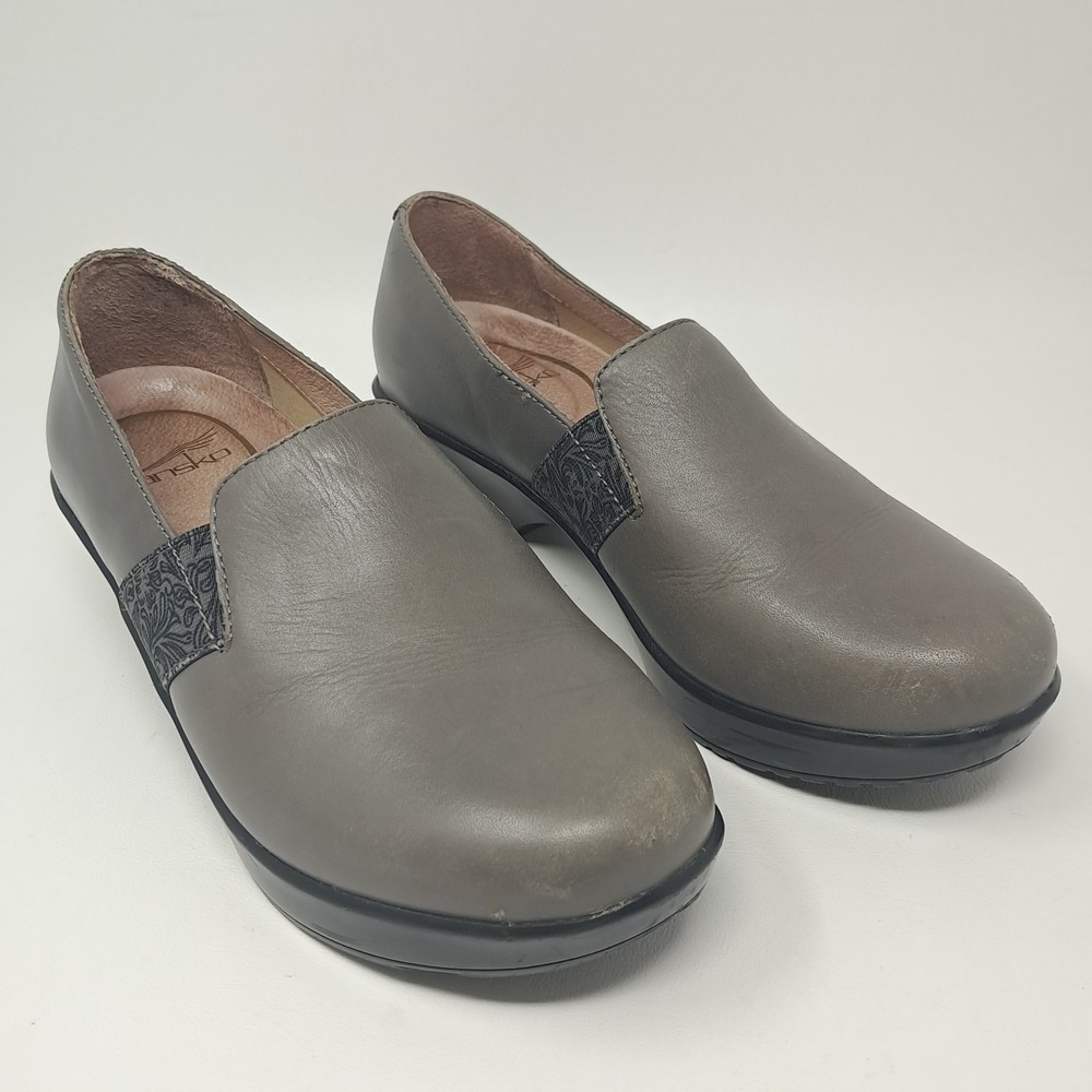 Dansko Jessica Grey Nappa Leather Clog Size 37 EU (6.5-7 US) Floral Detail - Picture 3 of 8
